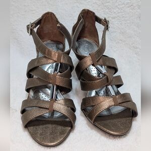 Dexflex Comfort Women’s 8.5W Strappy Caged Open Toe Copper Metallic Sandal Heels